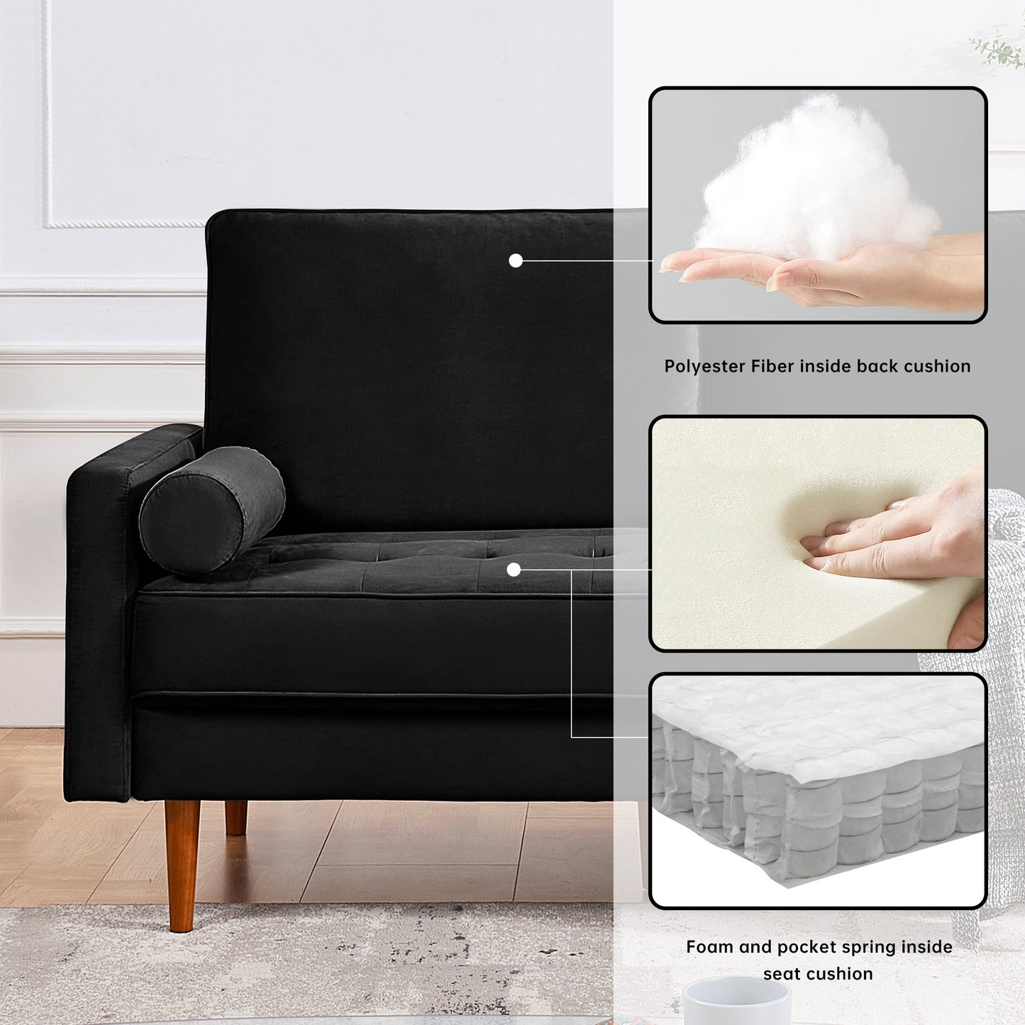 Dixie 57" Upholstered Square Arm Velvet Loveseat