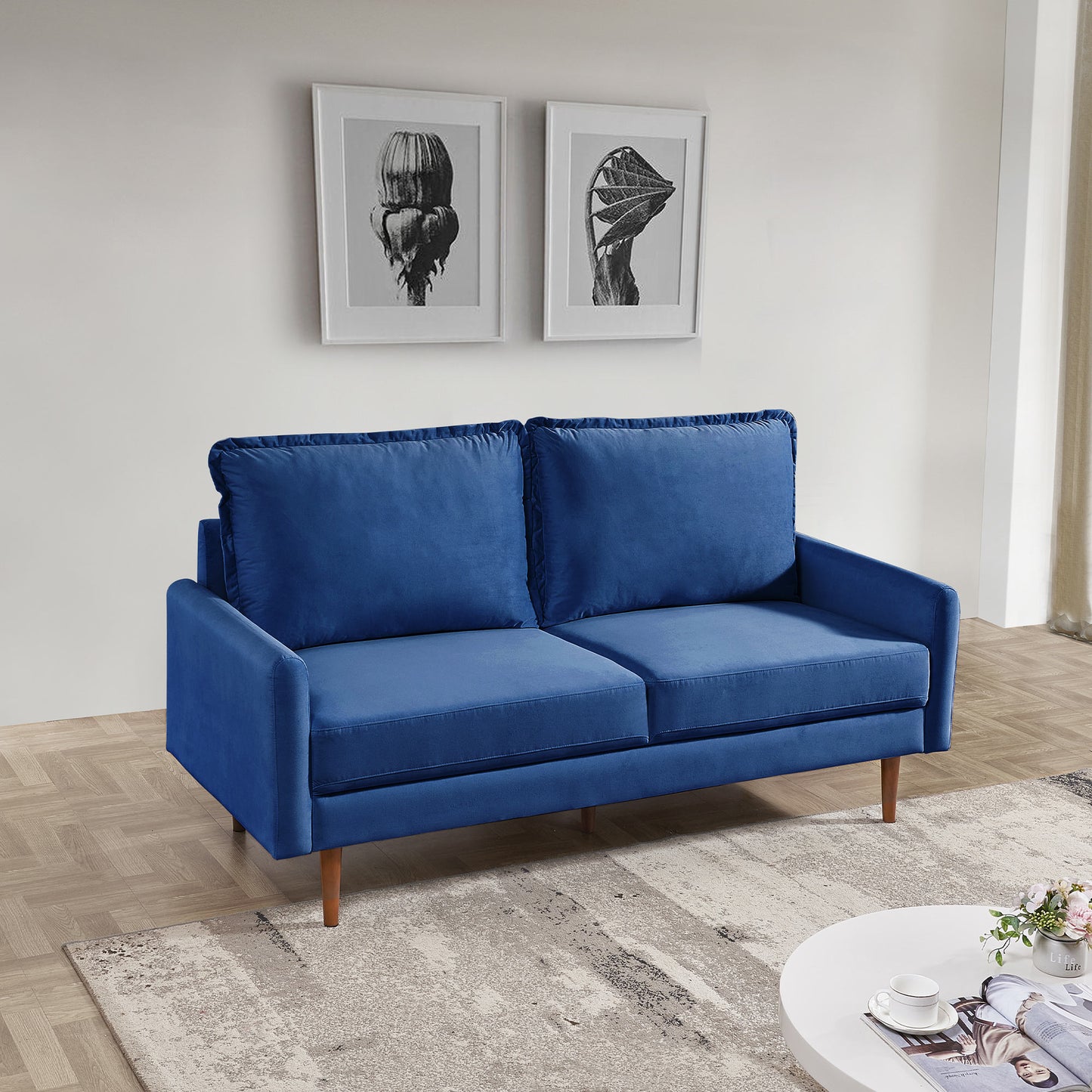 Zephyr 69" Upholstered Velvet Cambered Arm Sofa