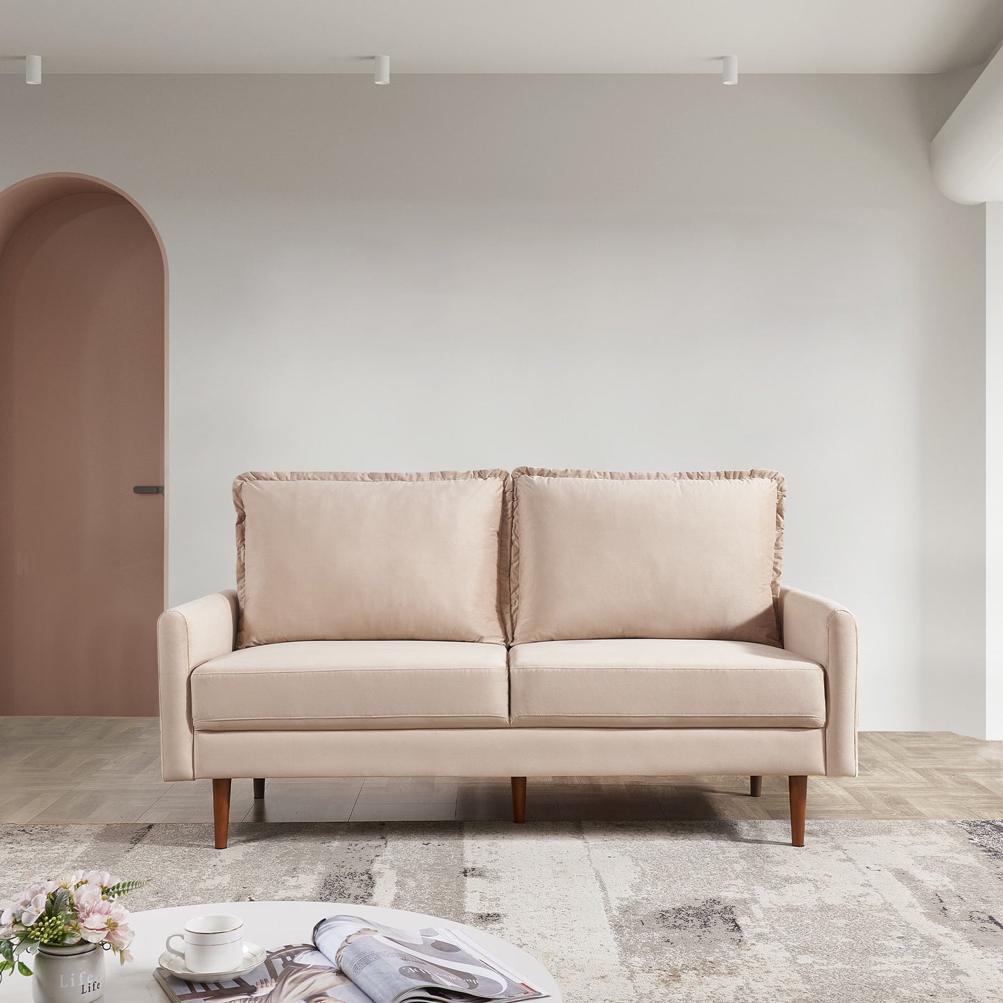 Zephyr 69" Upholstered Velvet Cambered Arm Sofa