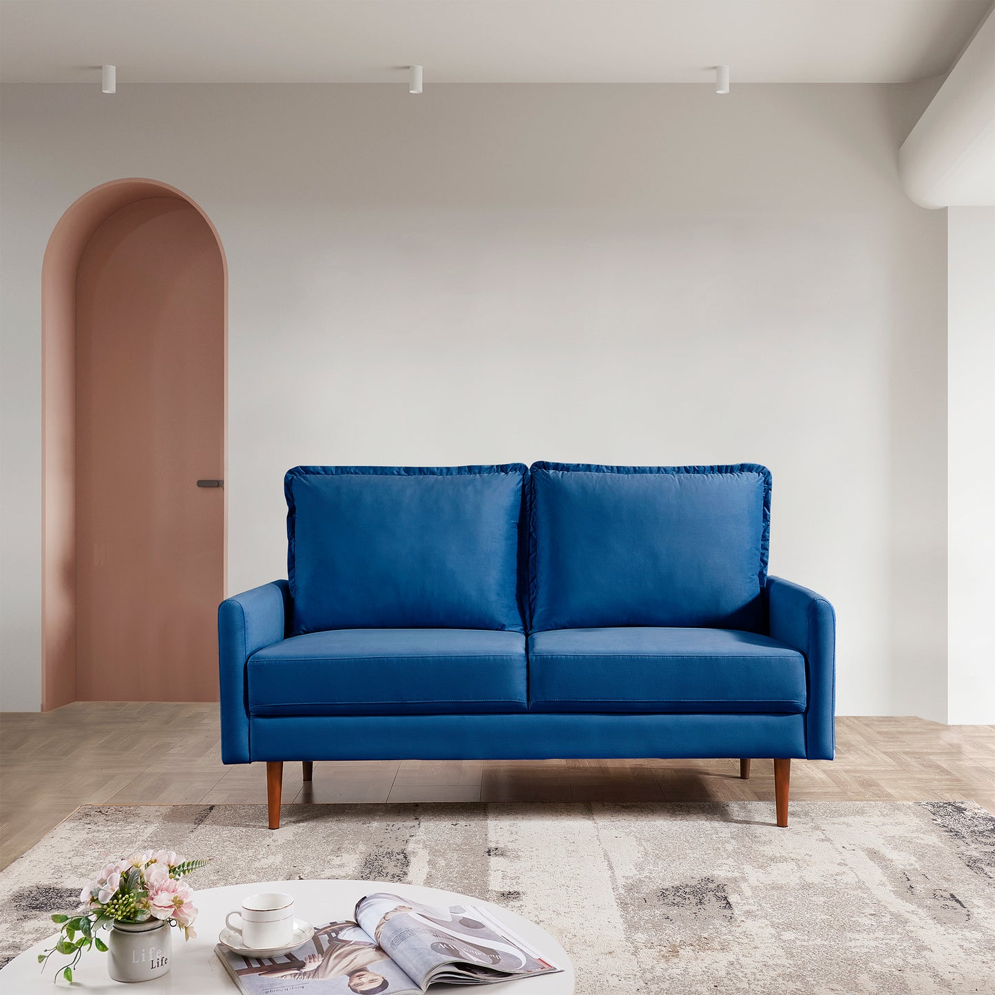 Zephyr 57" Upholstered Velvet Cambered Arm Loveseat